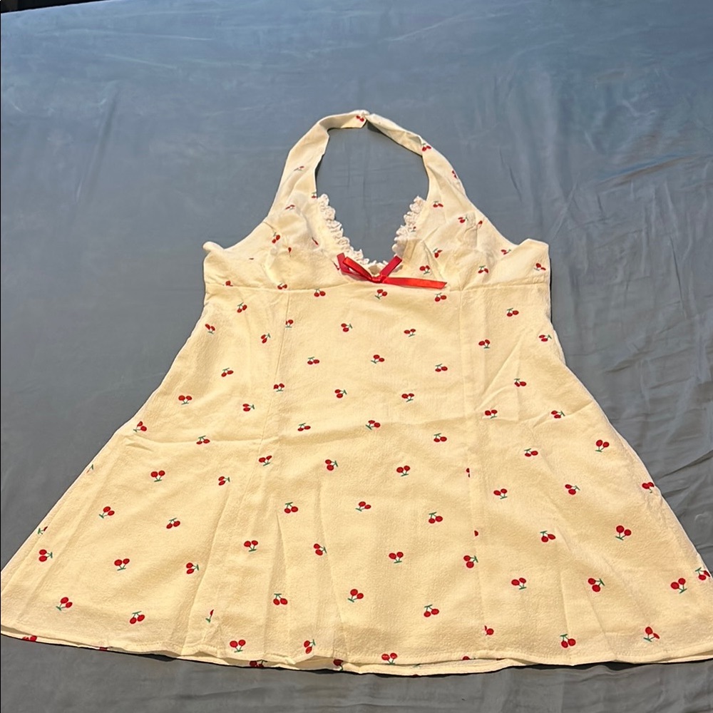 SHEIN Cream Cherry Print Backless Dress